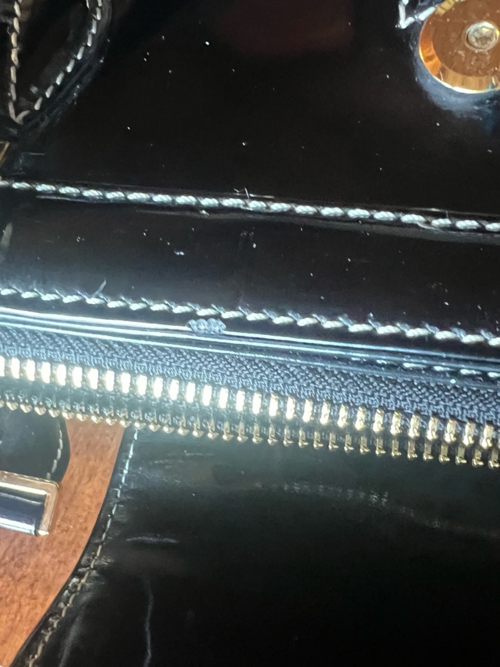 Black Patent Women's Satchel Bag with Gold Hardware - Picture 8 of 15